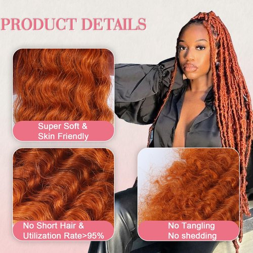 Unipearl Afro Kinkys Bulk Human Hair 18 Inch 50g/Pack Ginger-100% Real Kinky Curly Human Hair for Afro Twist Hair, Braiding Hair, Repair Locs, Dreadlock Extensions, Afro Kinky Bulk Crochet Braids