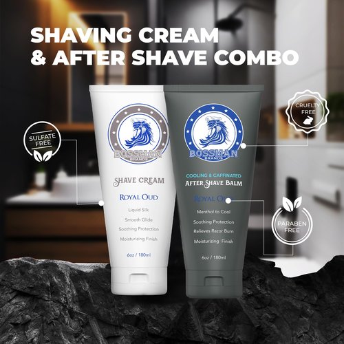 Bossman Silk Lotion Shaving Cream & Cooling After Shave for Men Combo – Shave Cream & After Shave Balm for Men (Royal Oud Scent)