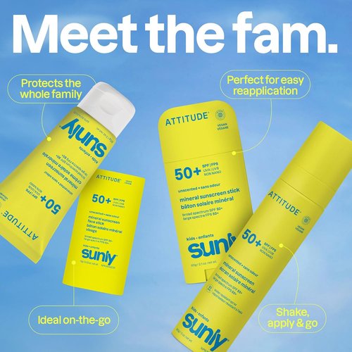 ATTITUDE Kids Mineral Sunscreen Face Stick SPF 50 - EWG Verified, Non-Nano, Vegan, 0.53 oz