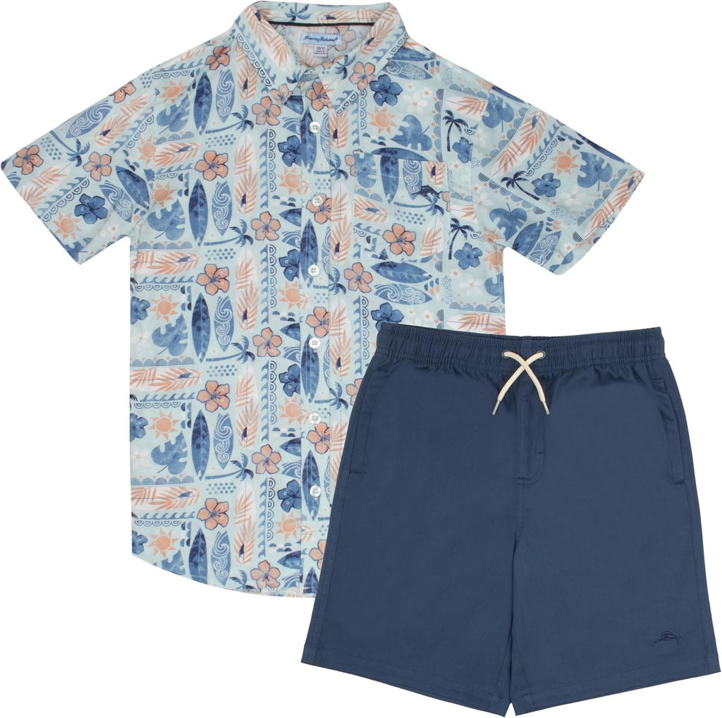 Tommy Bahama Boys Hawaiian Shirt & Shorts Set - Casual 2-Piece Summer Outfit for Kids