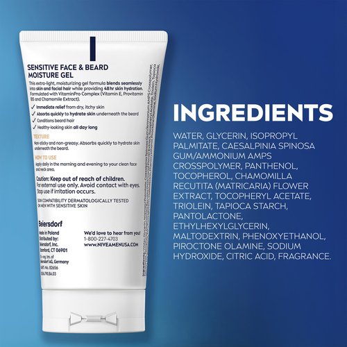 NIVEA MEN Sensitive Face and Beard Moisture Gel, Gentle Face and Beard Moisturizer for Men Instantly Hydrates Skin and Conditions Beards, 1.7 Fl Oz Tube, Pack of 3