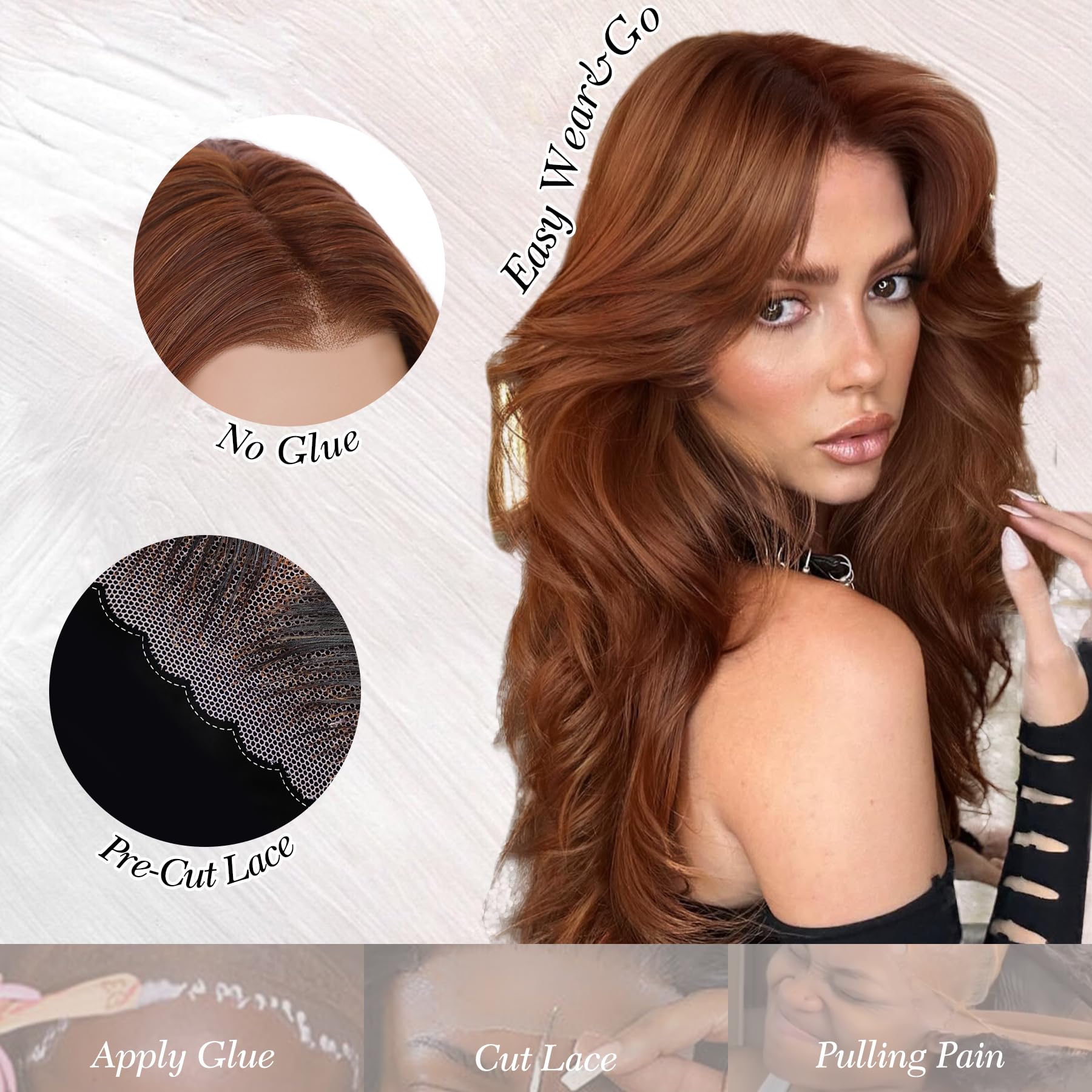 WECAN Auburn Glueless Wig Synthetic Lace Front Wig 13X4 HD Wave Wigs Heat Resistant Wigs