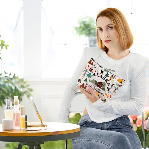 BLUPARK Alaska State Cosmetic Bag Alaska Souvenir Gift Alaska Last Frontier Travel Makeup Bag Alaska Lover Gift (Alaska)