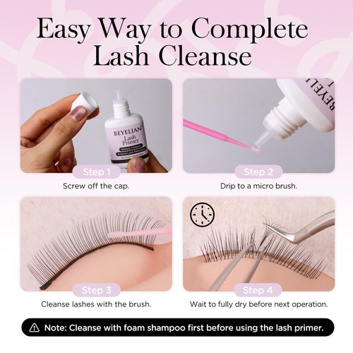 BEYELIAN Lash Primer for Eyelash Extensions 15ml Lash Extension Primer Pre-Treatment Protein Clean Natural Lashes Easy to Removes Proteins and Oils Increase Glue Bonding Professional Use Only