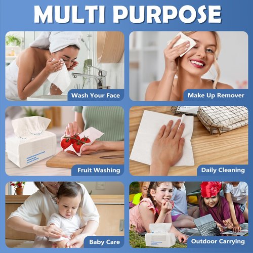 Thick Disposable Face Towels, 100% Cotton Biodegradable Facial Wipes, Ultra Soft Face Towels for Drying, Face Towelettes Disposable Multi-Purpose for Cleansing, Skincare and Makeup Remover, 80 Count