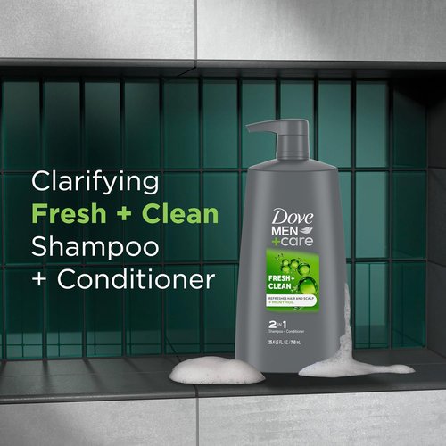 DOVE MEN + CARE 2-in-1 Shampoo and Conditioner - Fresh & Clean Formula, 25.4 oz | Nourishes & Strengthens Hair