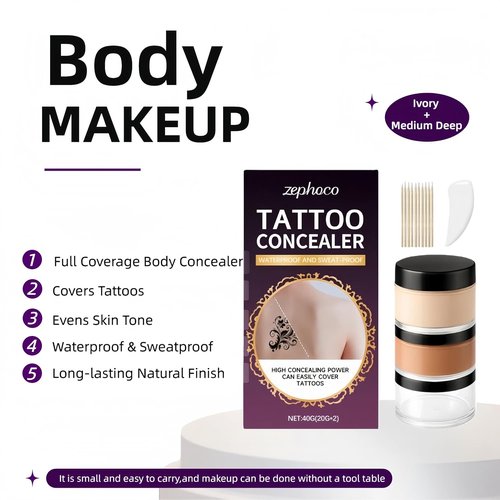 Regine Switzerland Full Coverage Tattoo Cover Up Cream - Waterproof & Sweatproof Concealer for Scars, Birthmarks & Dark Spots - Dual Shades (Ivory & Medium Deep)