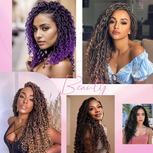 Aipin New Goddess Locs Crochet Hair 18 Inch Boho River Locs Hippile Wavy Crochet With Curly Hair In Middle And Ends Braids Hair Extensions (8 Packs,18 inch, OM3T3027)
