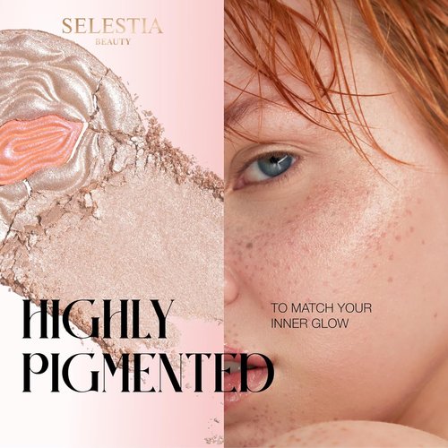 SELESTIA BEAUTY Powder Highlighter - Divine V | Radiant Glow for All Skin Tones, Easy Application, 0.53 oz