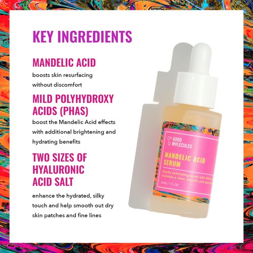 Good Molecules Mandelic Acid Serum - Gentle Face Exfoliator Serum with Ultra Hydrating Hyaluronic Acid - Exfoliating PHAs to Brighten Skin - Skin Care For Face