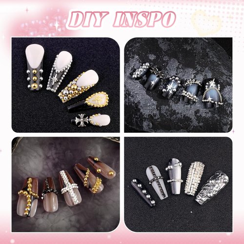 Silver and Gold Nail Charms and Gems wiith Glue, 1.5-5mm Half Round Nail Pearls for Nails with Pickup Pencil and Tweezers, Pearl Nail Charm Rhinestones for Crafting Face Hair Manicure DIY Decor