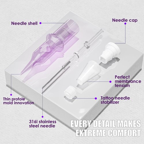 Neebol 50Pcs Tattoo Cartridge Needles Assorted Mixed Sizes - #12(3/5/7/9RL、5/7RS、7/9/15RM、15M1) - Professional Tattoo Needles Cartridges for Lining & Shading Disposable Membrane for Tattoo Pen