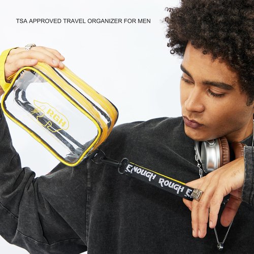 Rough Enough Clear TSA Approved Toiletry Bag for Men Women Travel Cosmetic Organizer with Dry Wet 2 Compartments Yellow