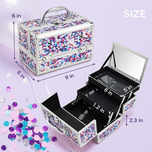 FRENESSA Makeup Train Case Makeup Box Organizer Portable Cosmetic Travel Case Makeup Case with Mirror Locking Make Up Cases Organizers and Storage for Nail Supplies Hard Cosmetic Box Purple