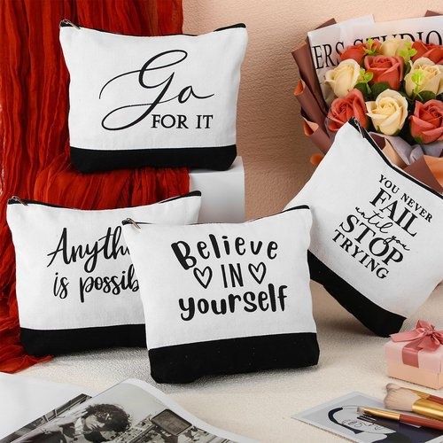 Sanwuta 10pcs Employee Appreciation Gifts for Women Inspirational Makeup Bags with Zipper Thank You Cosmetic Bags Gift for Coworkers Volunteer Mother's Day (Classic)