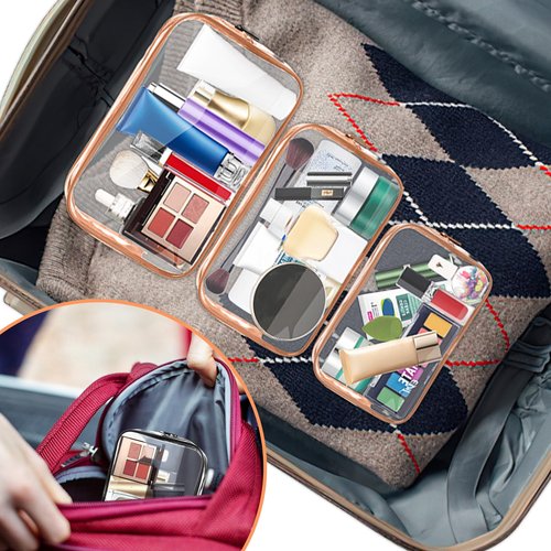 10 Pack Travel Toiletry Bag, Clear Makeup Bag, TSA Approved Cosmetic Bag with Zipper, Clear Organizer Carry on Bag for Women, PVC Cosmetic Pouch for Airport Airline Compliant (Rose Pink, 10 Packs)