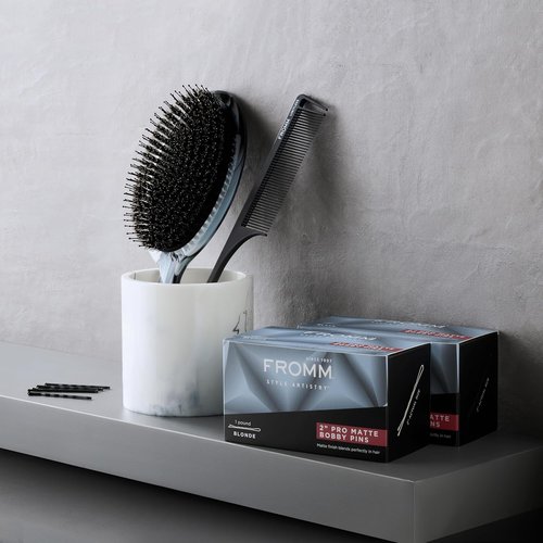 Fromm 2 Matte Black Bobby Pins - Crimped Non-Slip Hair Pins for All-Day Hold | 600-Pack for Updos & Flyaways