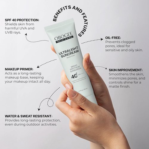 Skiennix Ultralight Sun Cream (SPF 40) - 50 mL | 100% Mineral, Oil-Free Sunscreen - Smooths Skin & Controls Shine