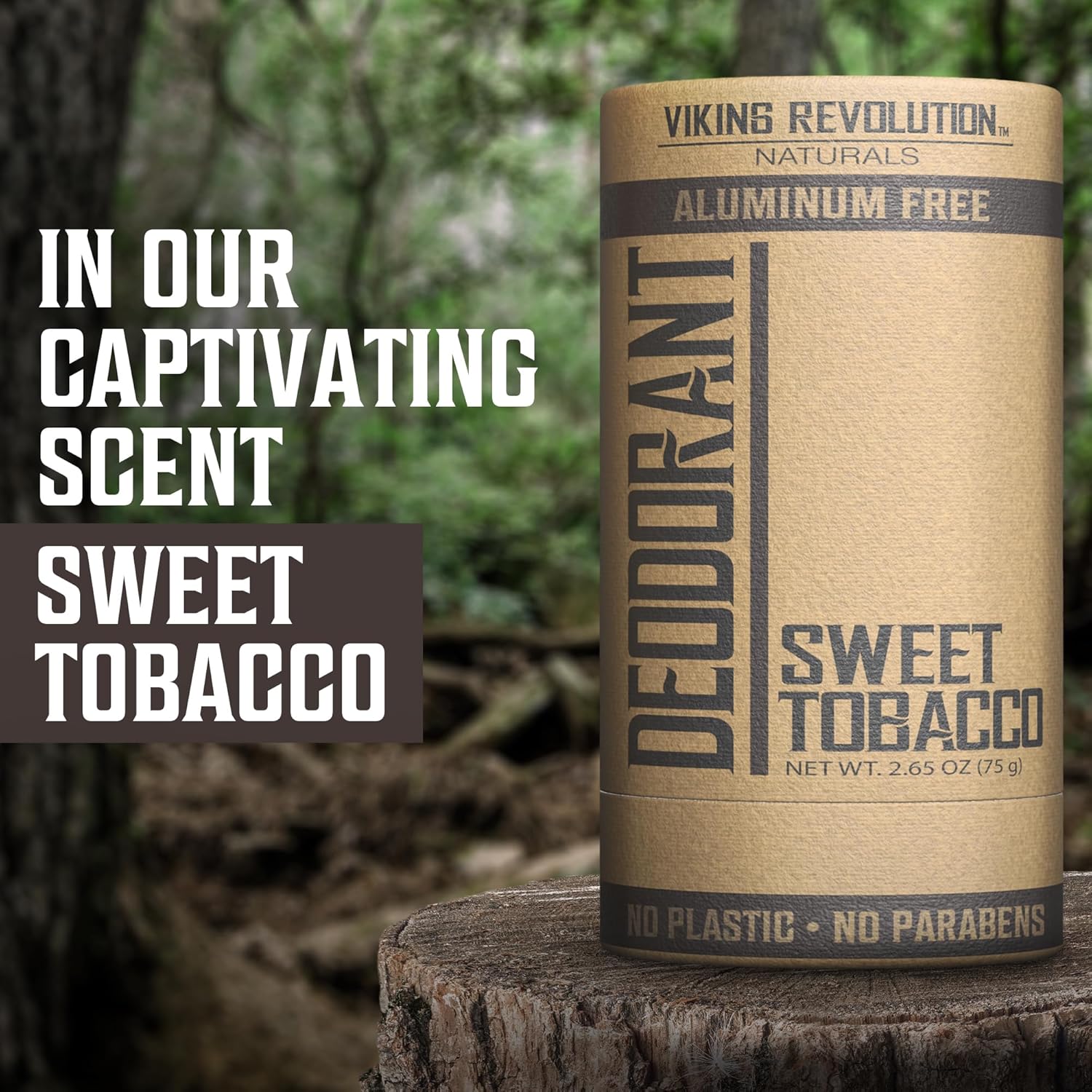 Viking Revolution Sweet Tobacco Deodorant for Men - Aluminum-Free, Natural Formula with Shea Butter | 2.65oz