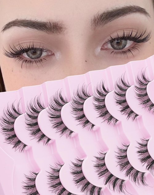Jiocolor Cat Eye Lashes Manga Lashes Wispy Fake Lashes Fairy False Lashes 12mm Natural Eye Lashes Fluffy Strips Lashes Natural False Eyelashes 7 Pairs Pack K7 ANGELA
