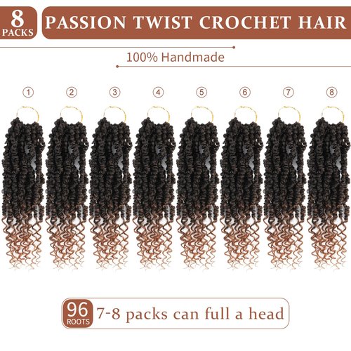 Passion Twist Crochet Hair, Passion Twist Crochet Hair Pre-Twisted 18 inch 8 Packs, Soft Pre Looped Curly Crochet Braid Hair Extension,Pre Looped Crochet Hair For Black Women(T30)