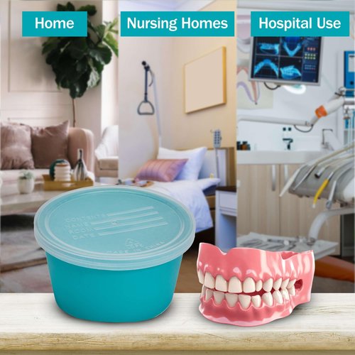 Denture Cup with Lid - Pack of 5 Denture Cases - Retainer and False Teeth Container Bath for Travel, Nursing Home, and Hospital Use