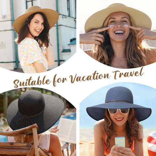Sun Hats for Women - UPF 50+ Straw Beach Hat with Wide Brim for Summer Travel