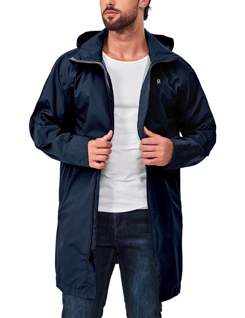 Little Donkey Andy Men's Waterproof Rain Jacket Outdoor Lightweight Rain Shell Mountain Windbreaker Long Coat for Hiking,Golf,Travel Dark Blue XXL