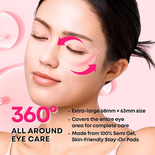 Skiennix 360° Collagen Eye Masks - Korean Under Eye Patches for Fine Lines & Dark Circles, 50 Masks