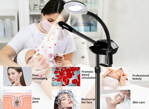 Professional Facial Steamer, 2 in 1 Facial Steamer with 5X Magnifying Lamp, Ozone Face Steamer, Suitable for Home or Beauty Spa Use