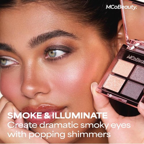 MCoBeauty Ultra Luxe Eyeshadow Quad - Golden Brown Shimmer & Matte Palette | Blendable 4 Pan Compact with Mirror