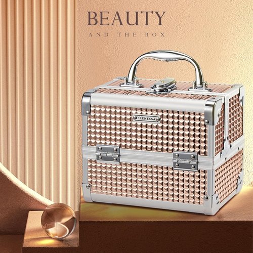 FRENESSA Makeup Case - Portable Train Case with Mirror & Lock | Rose Gold Cosmetic Organizer