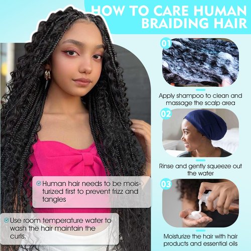 S-noilite Human Braiding Hair for Boho Braids 100% Unprocessed Brazilian Virgin Bulk Hair 2 Bundles/Pack 100g 18 Inch Deep Wave Bundles Human Hair for Bohemian Knotless Braids No Weft #1B
