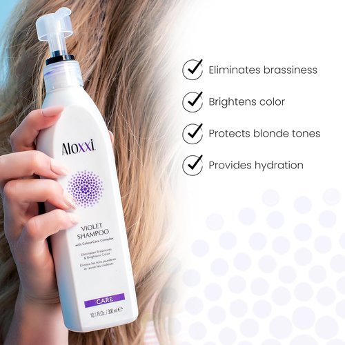 ALOXXI Violet Shampoo - Neutralize Brassiness & Enhance Luminousity for Blonde/Silver Hair | 10.1 Fl Oz