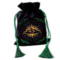 La Muci Black Velvet Pouch for Tarot Decks, Oracle Cards and Crystals, Embroidered Mystical Makeup Bag, Soft Velvet Cosmetic Pouch, Travel Organizer Storage Bag with Tassel