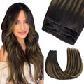 GOO GOO Genius Weft Hair Extensions Human Hair, Sew In Hair Extensions Rooted Remy Weft, 2/6/2 Balayage Dark Brown to Chestnut Brown 14inch 40g, Hand Tied Weft Hair Extensions