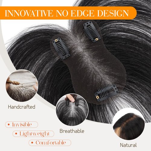 Hairro Human Hair Toppers For Women No Bang Middle Part Side Bangs Hair Clip Wispy Thin Short Wiglet Hairpieces 11 Inches 14g #1B Natural Black