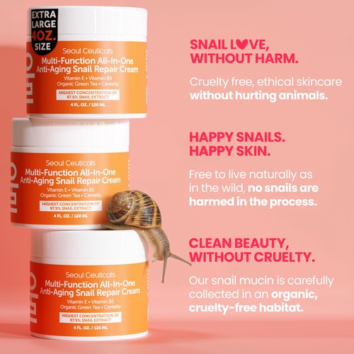 SeoulCeuticals Large 4oz 97.5% Snail Mucin Moisturizer Cream Korean Skin Care Day & Night Snail Repair for Face - K Beauty Anti Aging Facial Skincare