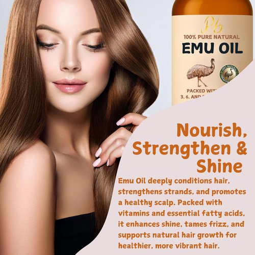 Pomberries Emu Oil, 100% Pure Australian Emu Oil – Refined & Unscented – Natural Moisturizer for Hair, Skin, Face & Body – Helps with Scars, Dry Skin & Massage – 4 fl oz Glass Bottle