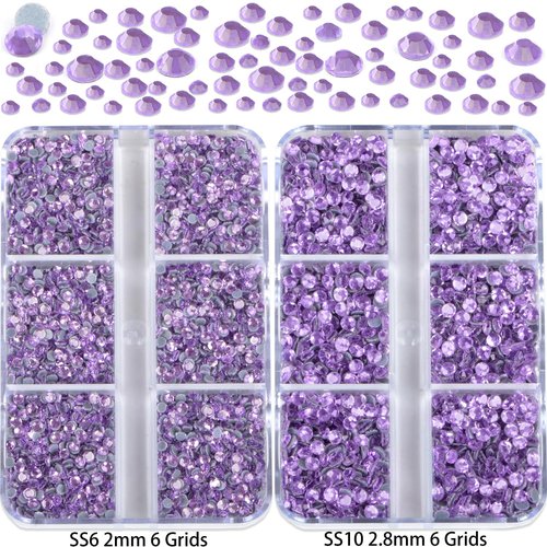 QOGIR 10000 Pieces 5 Mixed Size Violet Hotfix Rhinestones for Crafts Clothes Nail Art with Tweezers and Picking Rhinestones Pencil