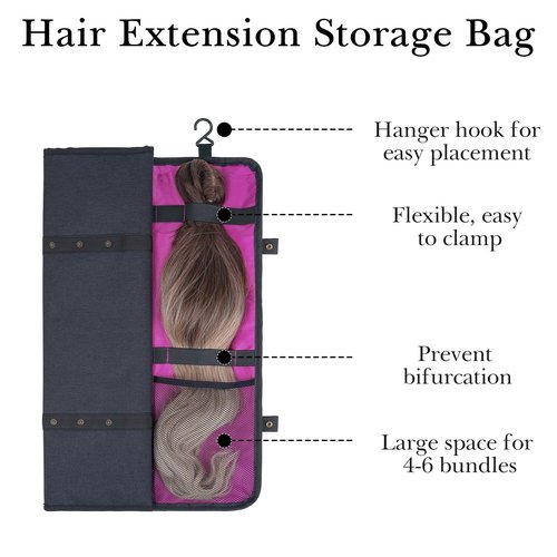 Linkidea Hair Extension Hanger with Storage Bag, Portable Travel Hair Holder, 27.1-inch Large Capacity Bundles Bag with 4 Hooks Store Up 4 Full Hair (Purple)