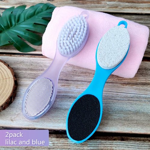 Fangze Foot Brush and Pumice Stone - 4 Pack Foot Brush Scrubber for Shower 4 in 1 Pedicure Foot File Exfoliator for Foot Care - Purple and Blue