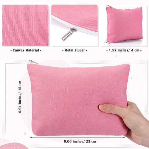 Reginary 10 Pcs Canvas Makeup Bags Bulk for Women Wedding Travel Toiletry Cosmetics Bags Blank DIY Pencil Pouch, Gift for Patrick's Day Easter Bridal Shower Mental Health(Pink)