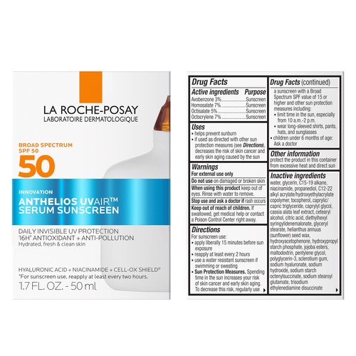 La Roche-Posay Anthelios UV Air™ Sunscreen Serum SPF 50, Sun Protection for Face with Niacinamide, Hyaluronic Acid & Antioxidants, Invisible Finish, Lightweight Sunscreen, Hydrating & Fast-Absorbing