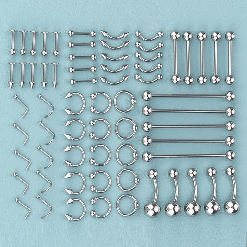 ChiMunllin 120PCS Body Piercing Kit Surgical Steel 14G 16G 20G BCR CBR Labret Lip Rings Cartilage Daith Earrings Nose Septum Nose Studs Belly Button Rings Jewelry Needles Gloves Clamps Tools