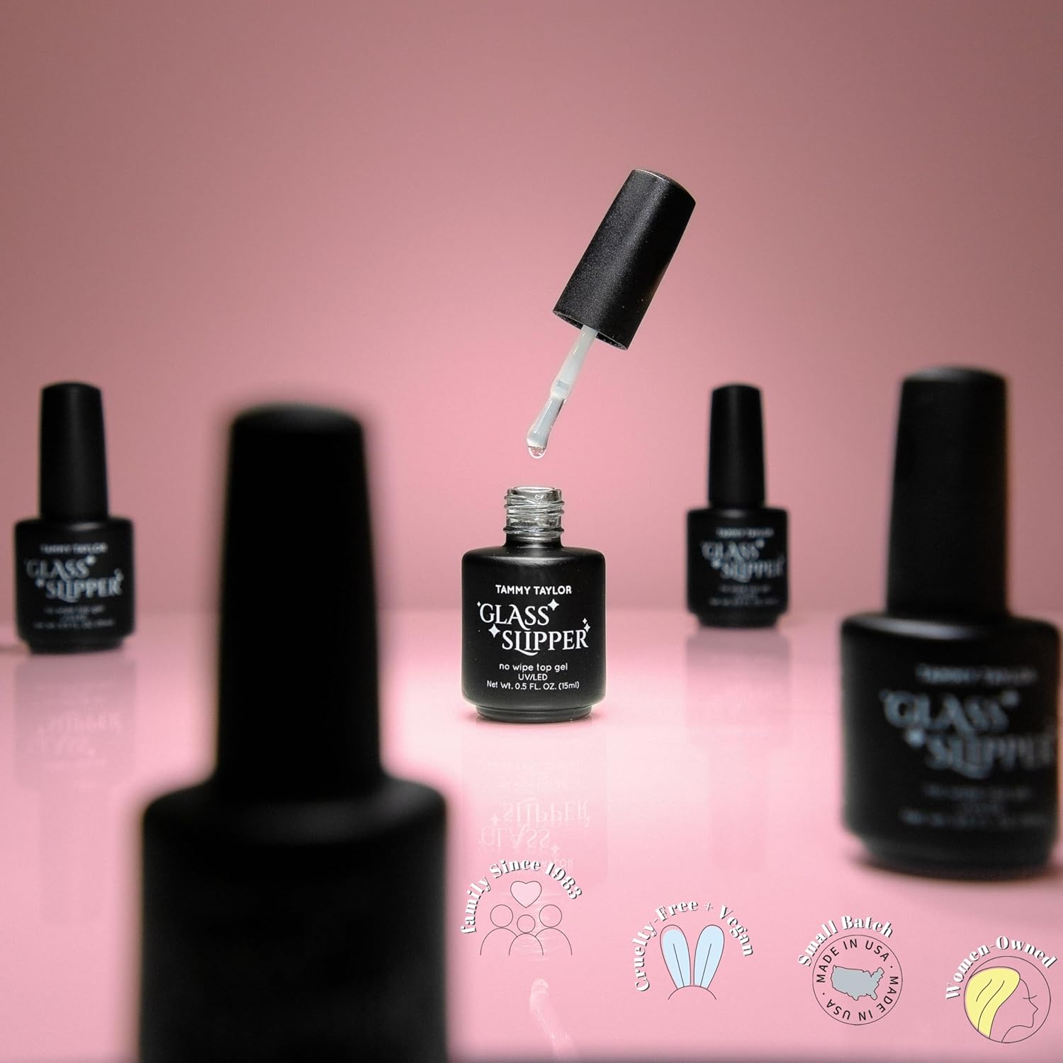 Tammy Taylor Glass Slipper Gel Top Coat - No Wipe, High Gloss Finish, Quick Cure for Acrylic Nails