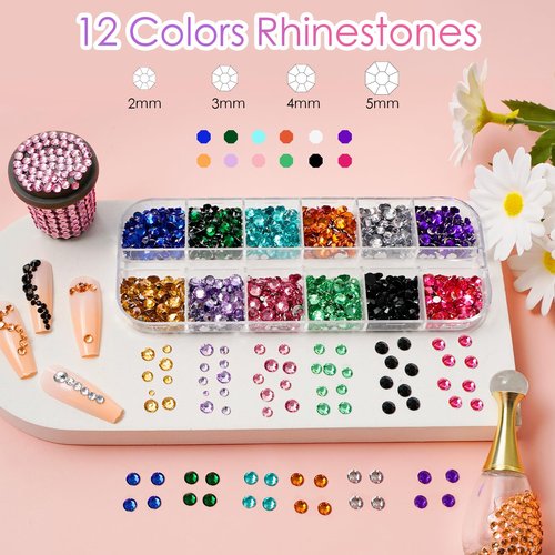 Canvalite Rhinestones for Face Colorful Face Gems Jewels AB & Clear Eye Hair Nail Gems with Quick Dry Makeup Glue, 1 Rhinestones Picker Wax Pen, 1 Tweezers for Nail Art Makeup