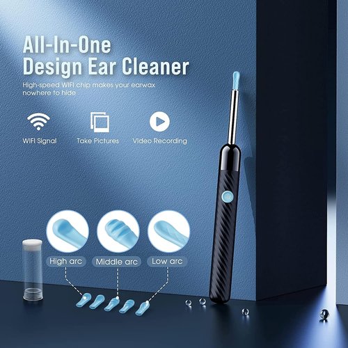 LEIPUT Ear Wax Removal Kit - 1080P Camera Ear Cleaner with 8-Piece Tool Set - Compatible with iOS & Android (Black)