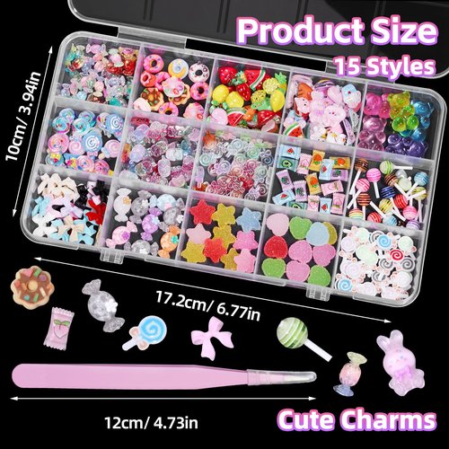 3D Candy Acrylic Nail Charms, Multi Color Cartoon Gummy Bear Fruit Lollipop Donut Ice Cream Heart Star Bows Acrylic Nail Art Charms, Candy Charm for Nails Art DIY Crafts Accessories