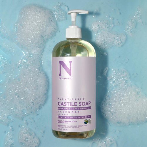 Dr. Natural Castile Liquid Soap - Multi-Use Body Wash,Shampoo and Face Wash - Hydrating Body Soap for Skin,Hair,Pets and Home - Lavender - 32 oz,(Pack of 2)